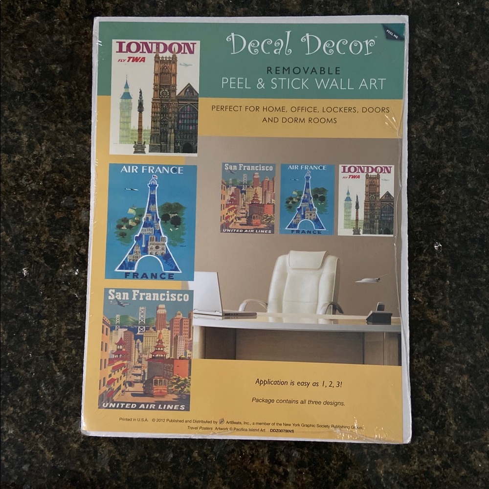 PEEL & STICK WALL ART- TRAVEL POSTERS in pkg
